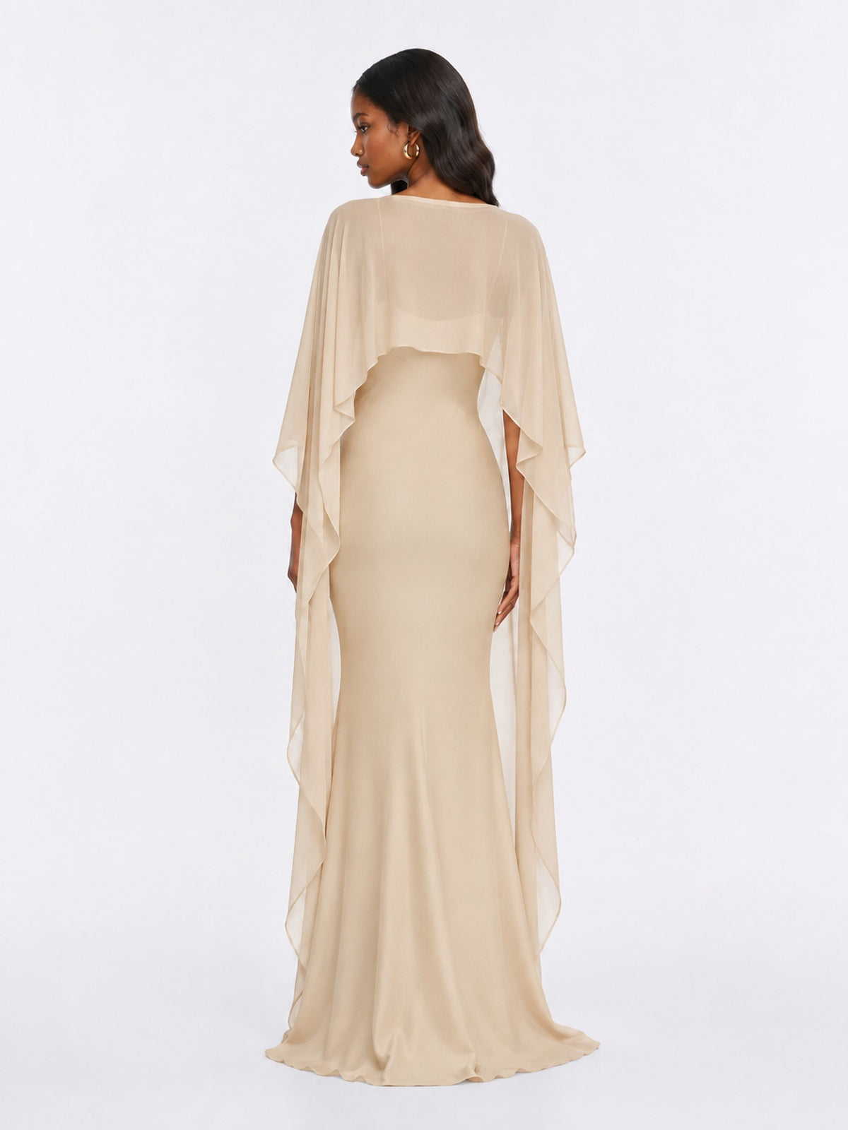 Satin Cape Prom Dresses Meramid Maxi Dress