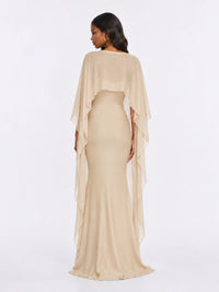 Satin Cape Prom Dresses Meramid Maxi Dress