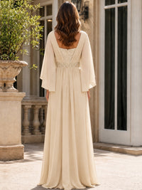 Elegant V-Neck Sequined Chiffon Mother of the Bride Dress with Flutter Sleeves