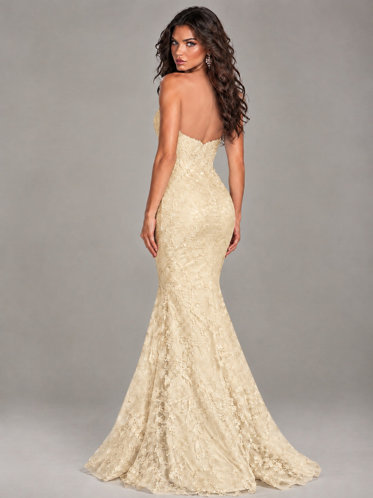 Strapless Corset Mermaid Prom Dress Lace Appliqué Formal Gown