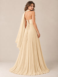 Sweetheart Neckline Pleated Prom Dress Strapless A-line Formal Dress with Flowy Scarf