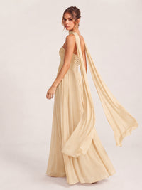 Strapless Ruched Chiffon Long Prom Dress with Scarf
