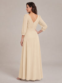 V-Neck Pleated Chiffon Mother of the Bride Dress with Flutter Sleeves