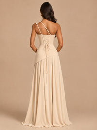 One Shoulder Prom Dress A-line Ruched Women Wedding Formal Gowns