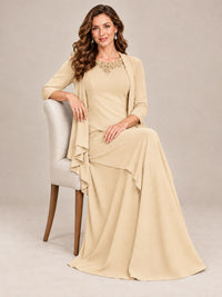 Dusty Blue Two-Piece Chiffon Mother of the Bride Dress with Jacket