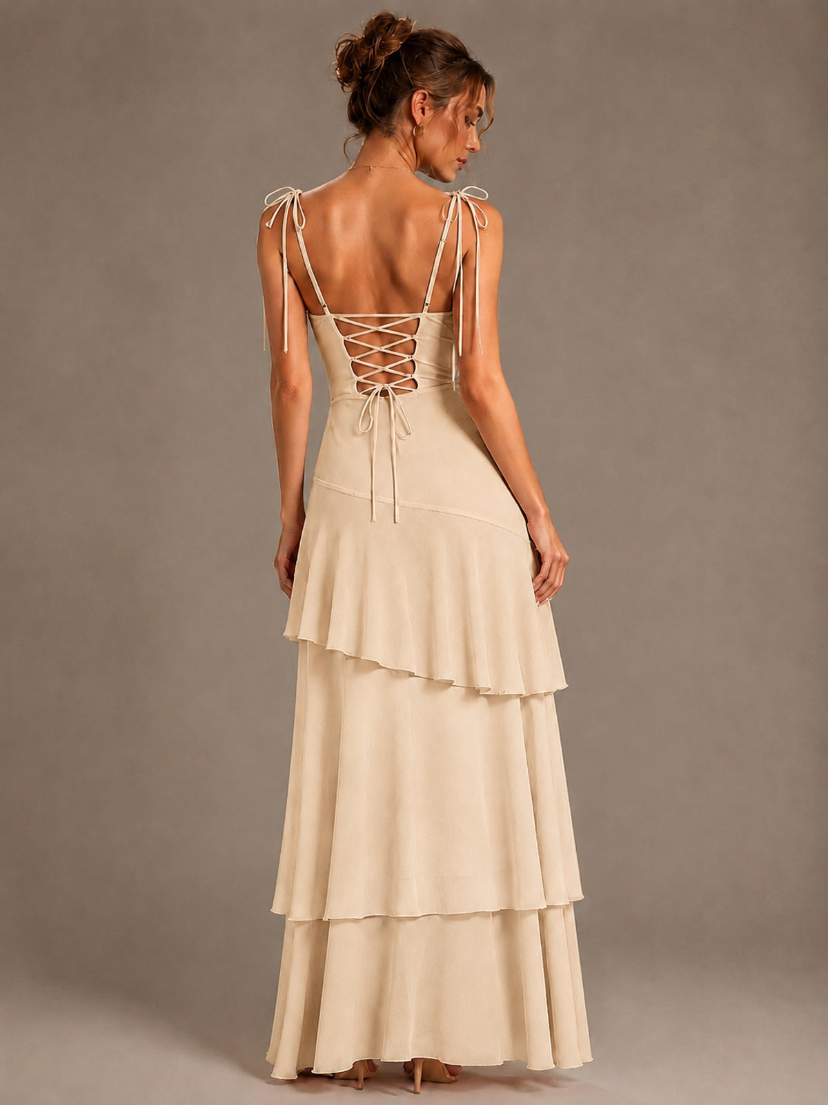 Spaghetti Strap Tiered Ruffles Chiffon Prom Dress