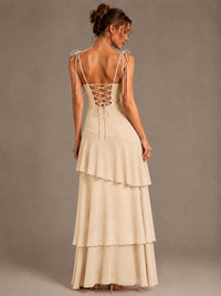 Spaghetti Strap Tiered Ruffles Chiffon Prom Dress