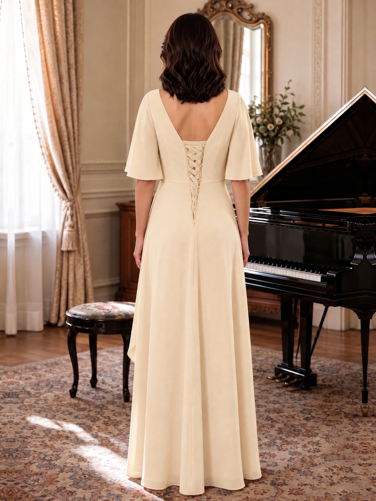 V-Neck Chiffon Lace Mother of the Bride Dresses