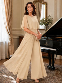 Chiffon Mother of the Bride Jumpsuit with Layered Cape Sleeves
