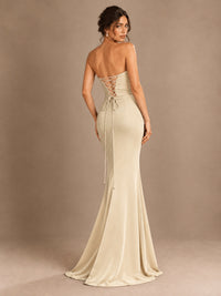 Emerald Green Strapless Mermaid Prom Dress with 3D Rose & Keyhole Cutout