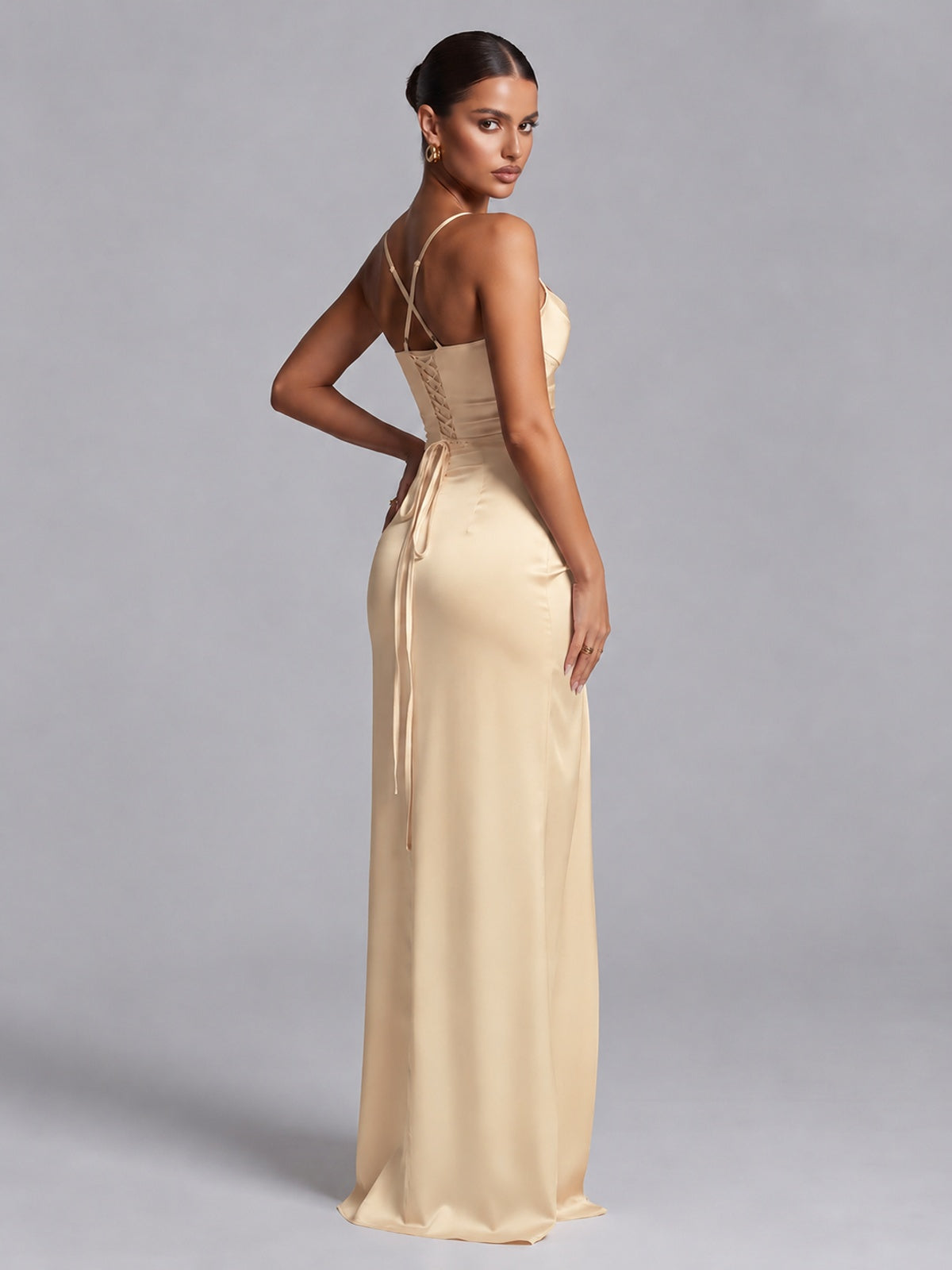 Square Neck Satin Long Prom Dress with Ruffles