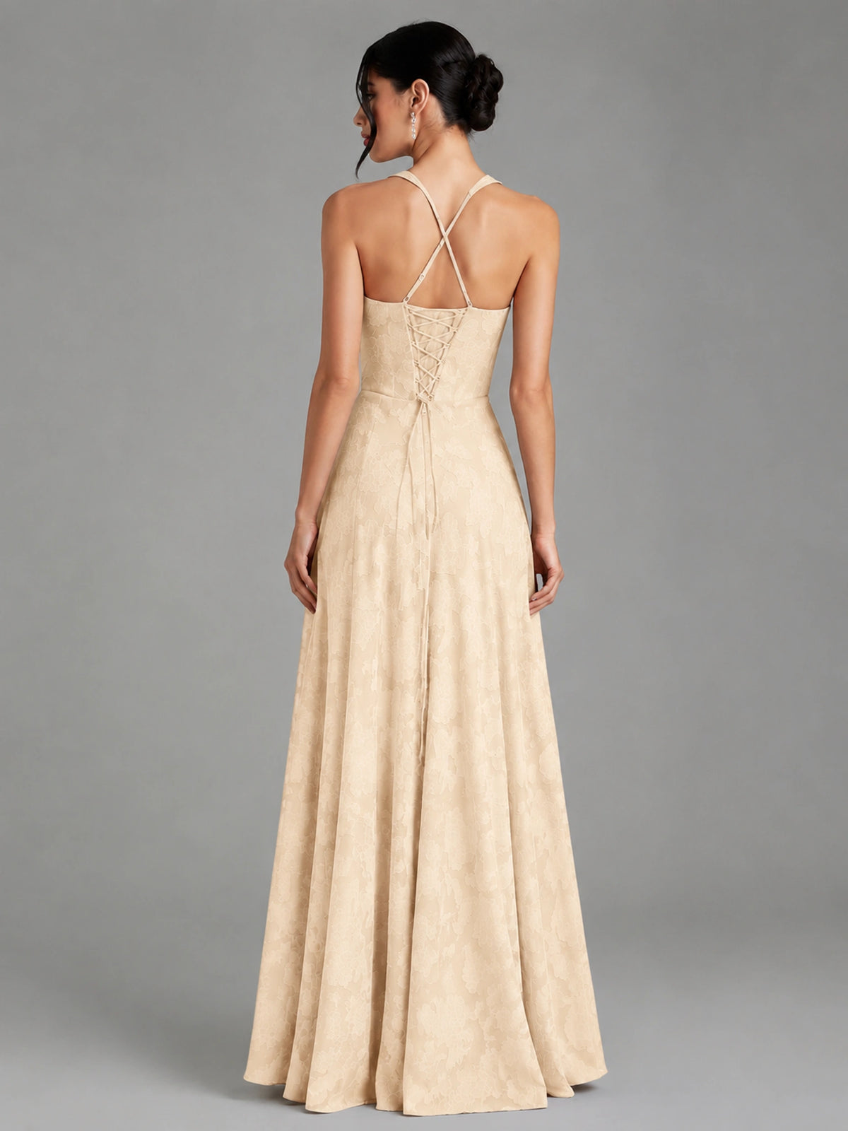 A-Line Halter Floral Chiffon Maxi Dress