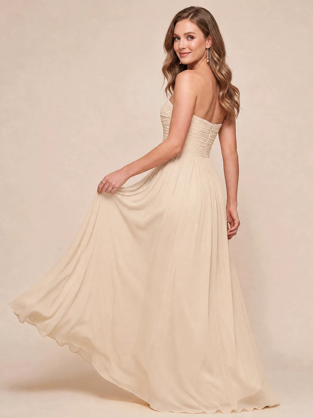 Strapless Pleated Chiffon A-Line Bridesmaid Dress