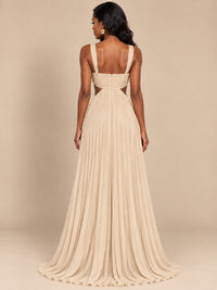 Butter Yellow Pleated Cutout Maxi Dress