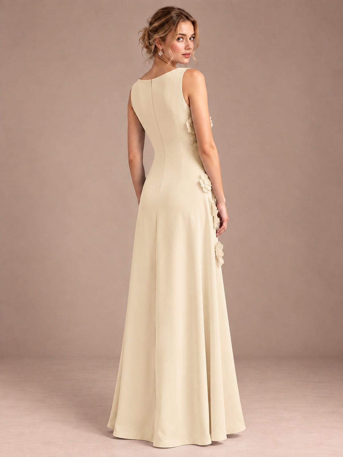 3D Floral Applique Sleeveless Formal Maxi Dress