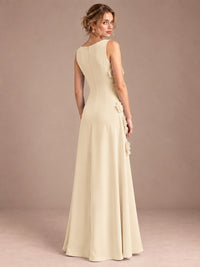 3D Floral Applique Sleeveless Formal Maxi Dress