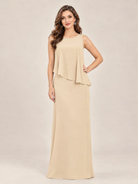 Cape Sleeve Mother of the Bride Dress with Asymmetrical Overlay