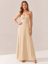 JOVELLEE Yellow Sweetheart Ruched Bust Chiffon Maxi Dress