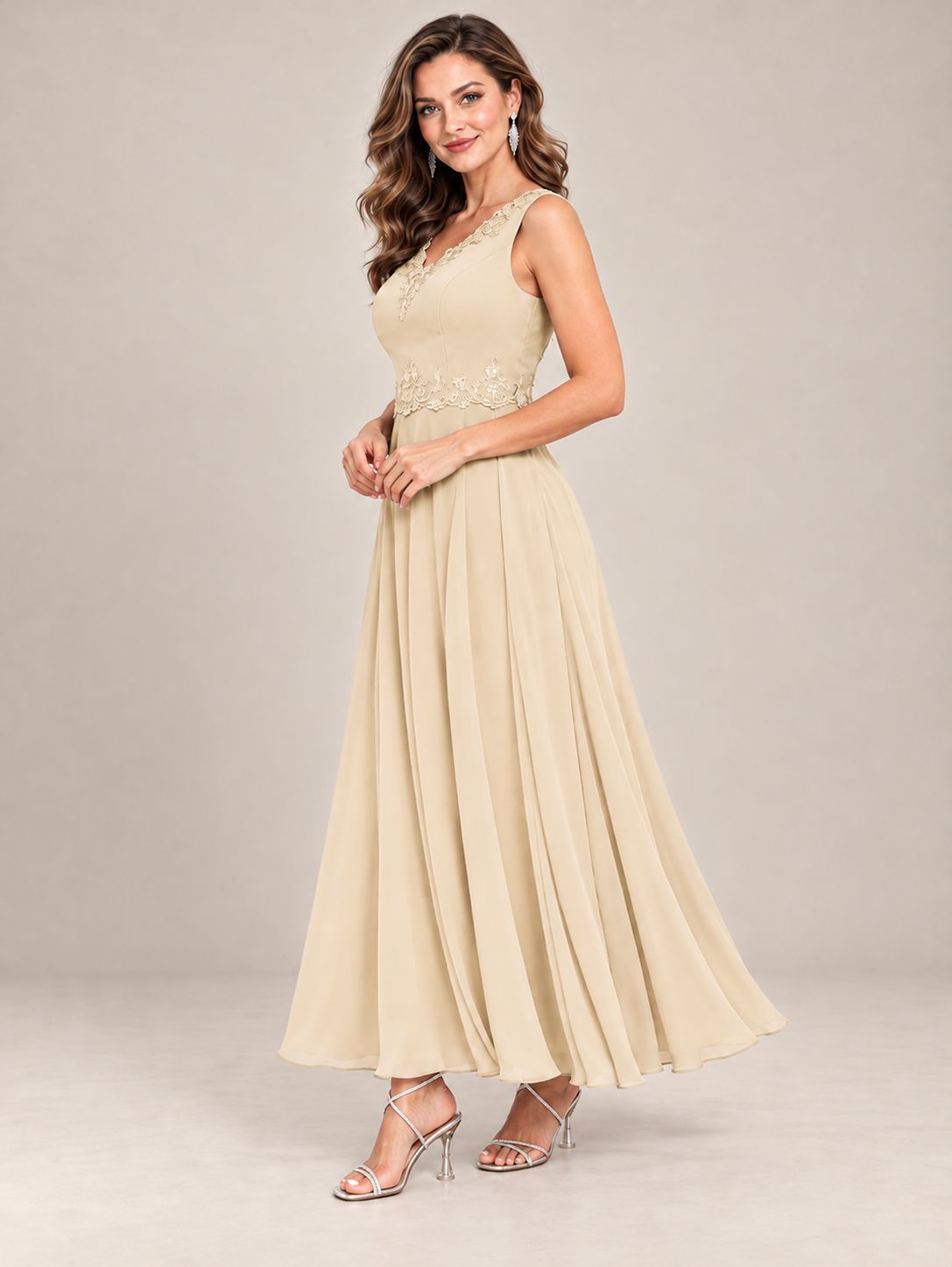 Dusty Blue Floral Lace Chiffon Mother of the Bride Dress with Jacket