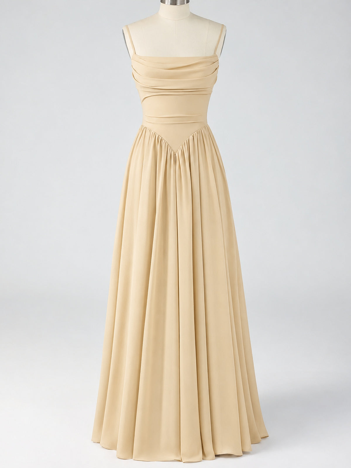 Spaghetti Strap Ruched Chiffon Maxi Dress with Backless