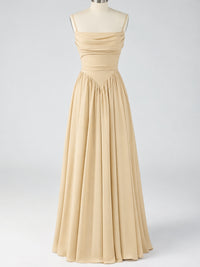 Spaghetti Strap Ruched Chiffon Maxi Dress with Backless