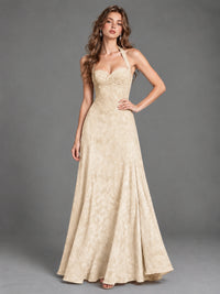 A-Line Halter Floral Chiffon Maxi Dress