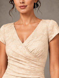 V-Neck Floral Jacquard Mother of the Bride Dress with Slit