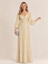 Sparkle Sequin Mother of The Bride Dresses with Long Sleeves