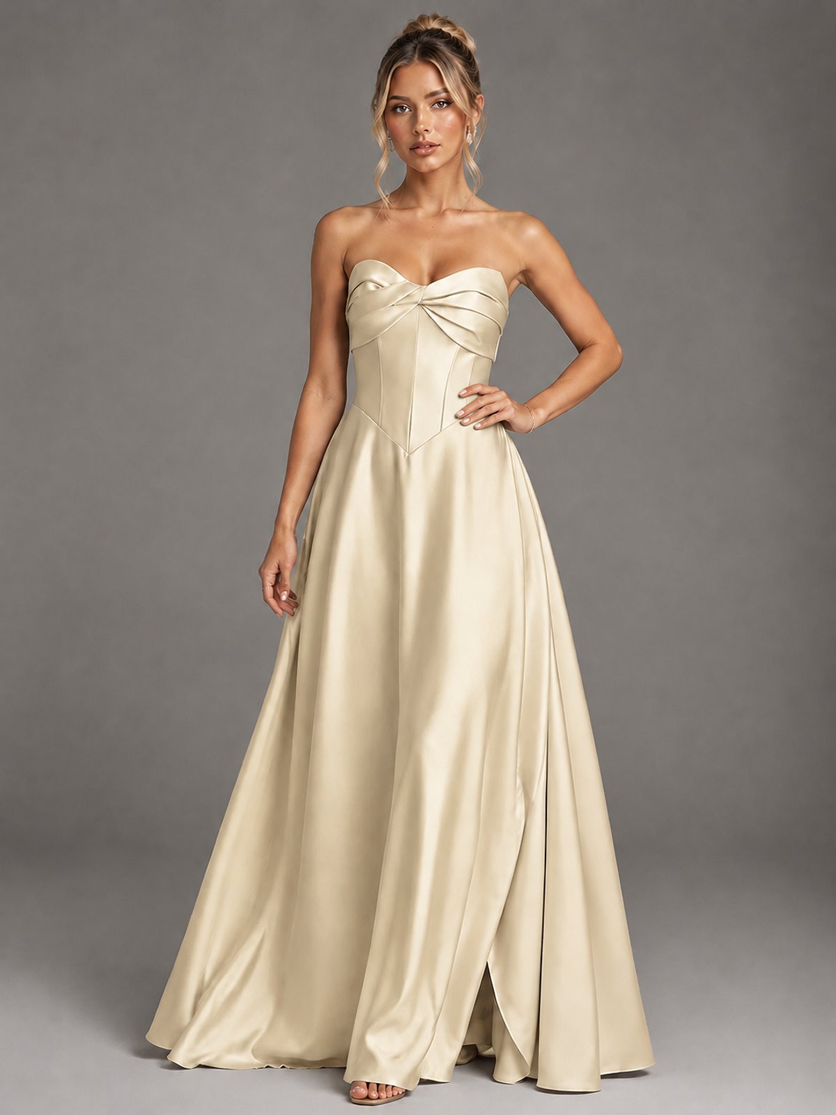 Sweetheart Neck Strapless Satin A-Line Prom Dress