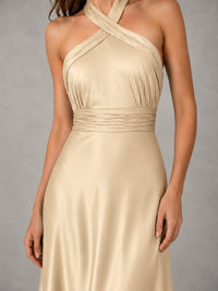 Sage Green Satin A-Line Bridesmaid Dress with Halter Neck