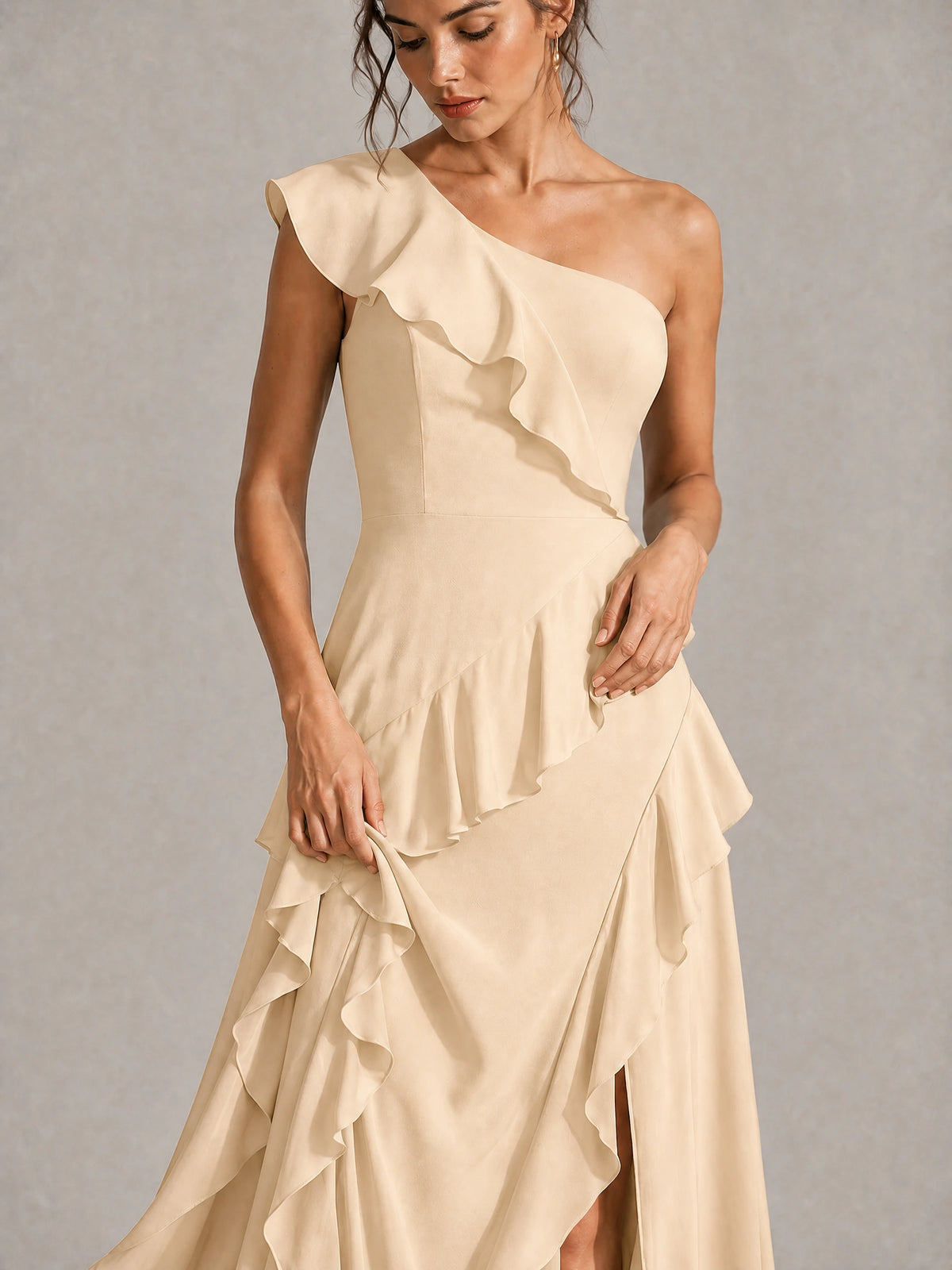 Sage Green One Shoulder Ruffle Bridesmaid Dress
