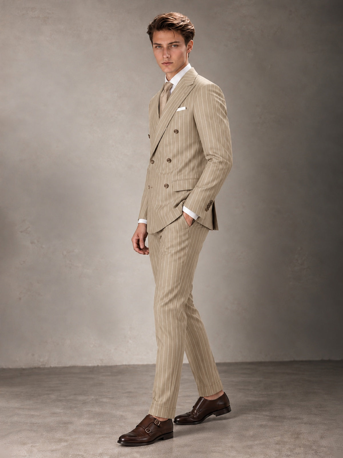 Double Breasted Pinstripe Men's Suit 2 Piece (Jacket & Pants) for Wedding & Formal Prom