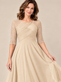Tea-Length Mother of the Bride Dress with Lace 3/4 Sleeves