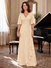 V-Neck Chiffon Lace Mother of the Bride Dresses