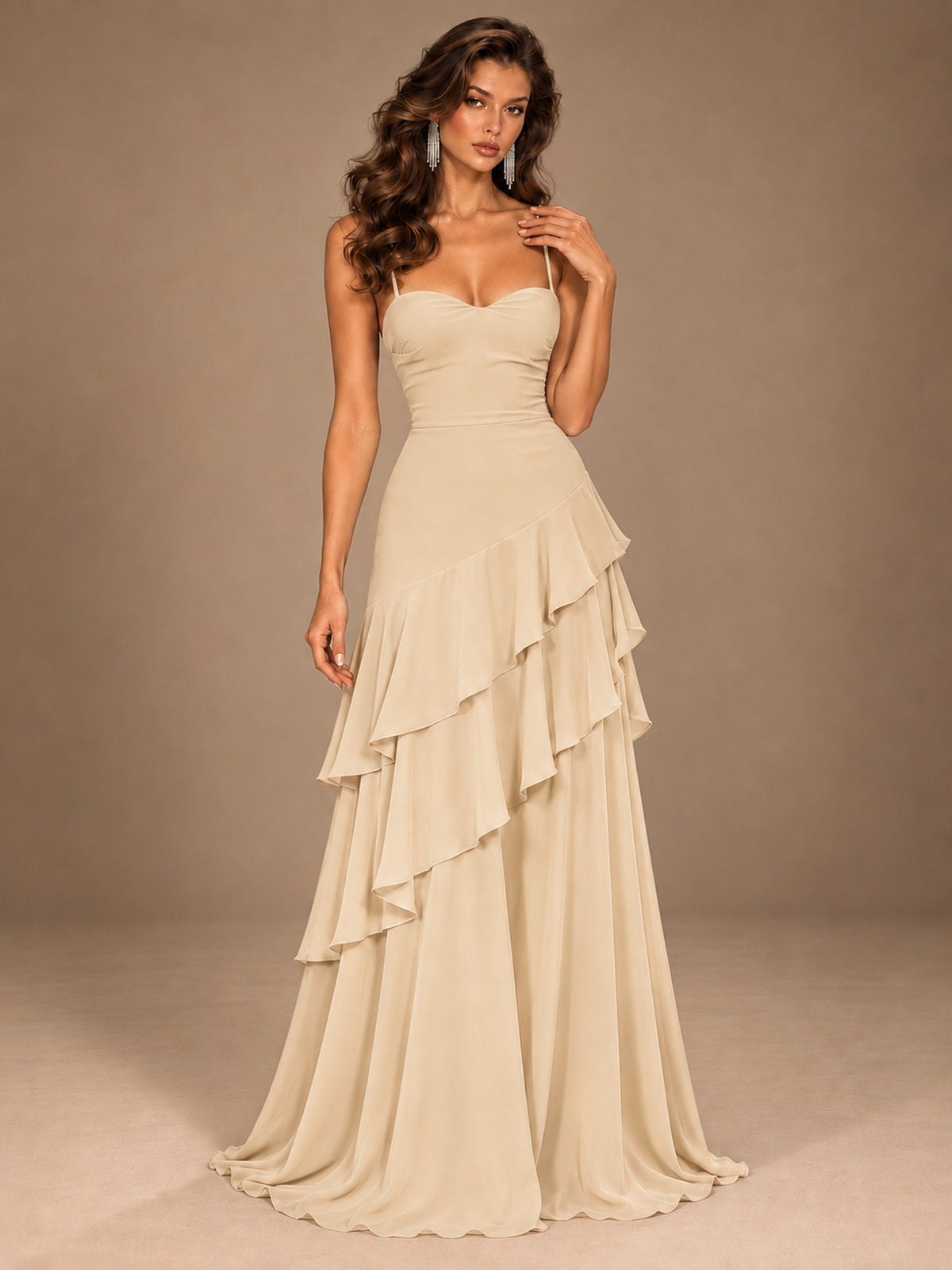 Sweetheart A-Line Ruffle Prom Dress with Spaghetti Straps