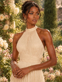 Wrap Pleated Prom Dress Halter A-line Chiffon Formal Wedding Dress