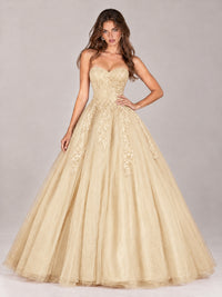 Strapless Sweetheart Tulle Ball Gown Prom Dress with Lace Appliques