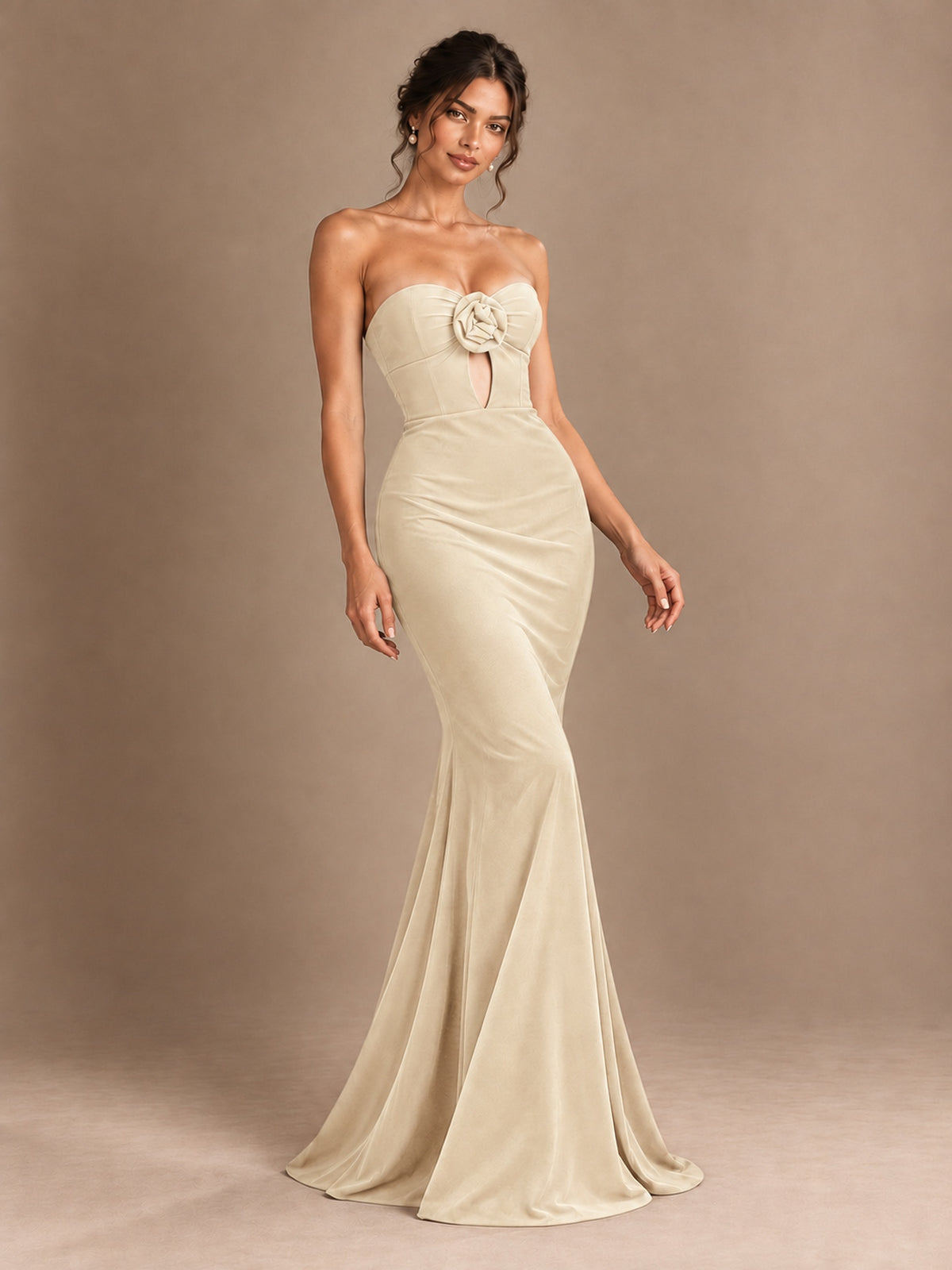 Emerald Green Strapless Mermaid Prom Dress with 3D Rose & Keyhole Cutout