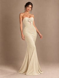 Emerald Green Strapless Mermaid Prom Dress with 3D Rose & Keyhole Cutout