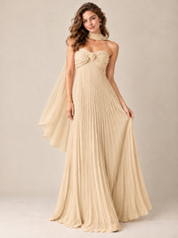Sweetheart Neckline Pleated Prom Dress Strapless A-line Formal Dress with Flowy Scarf
