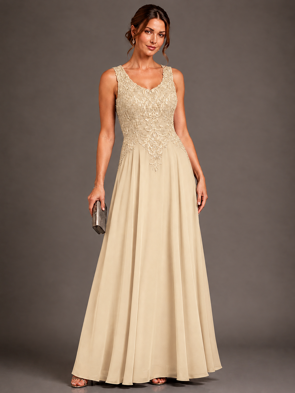 A-line 2 Pieces Chiffon Appliques Mother of The Bride Dresses with Jackets