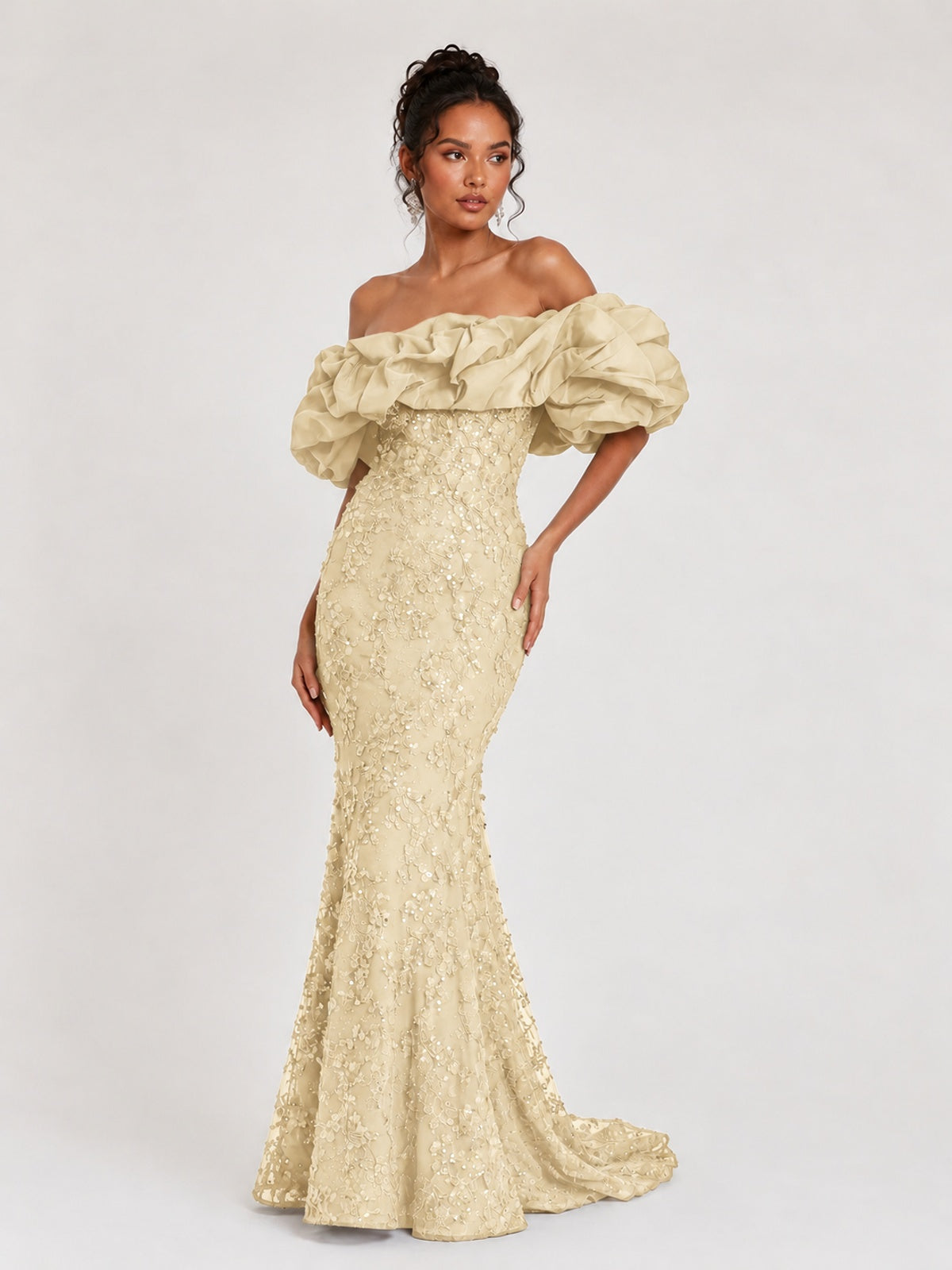 Sequin Off-Shoulder Ruffle Mermaid Prom Dress