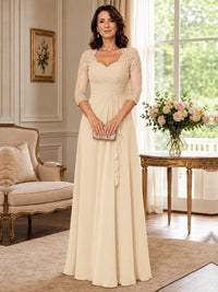 Chiffon Lace Applique Mother of the Bride Dress with 3/4 Sleeves