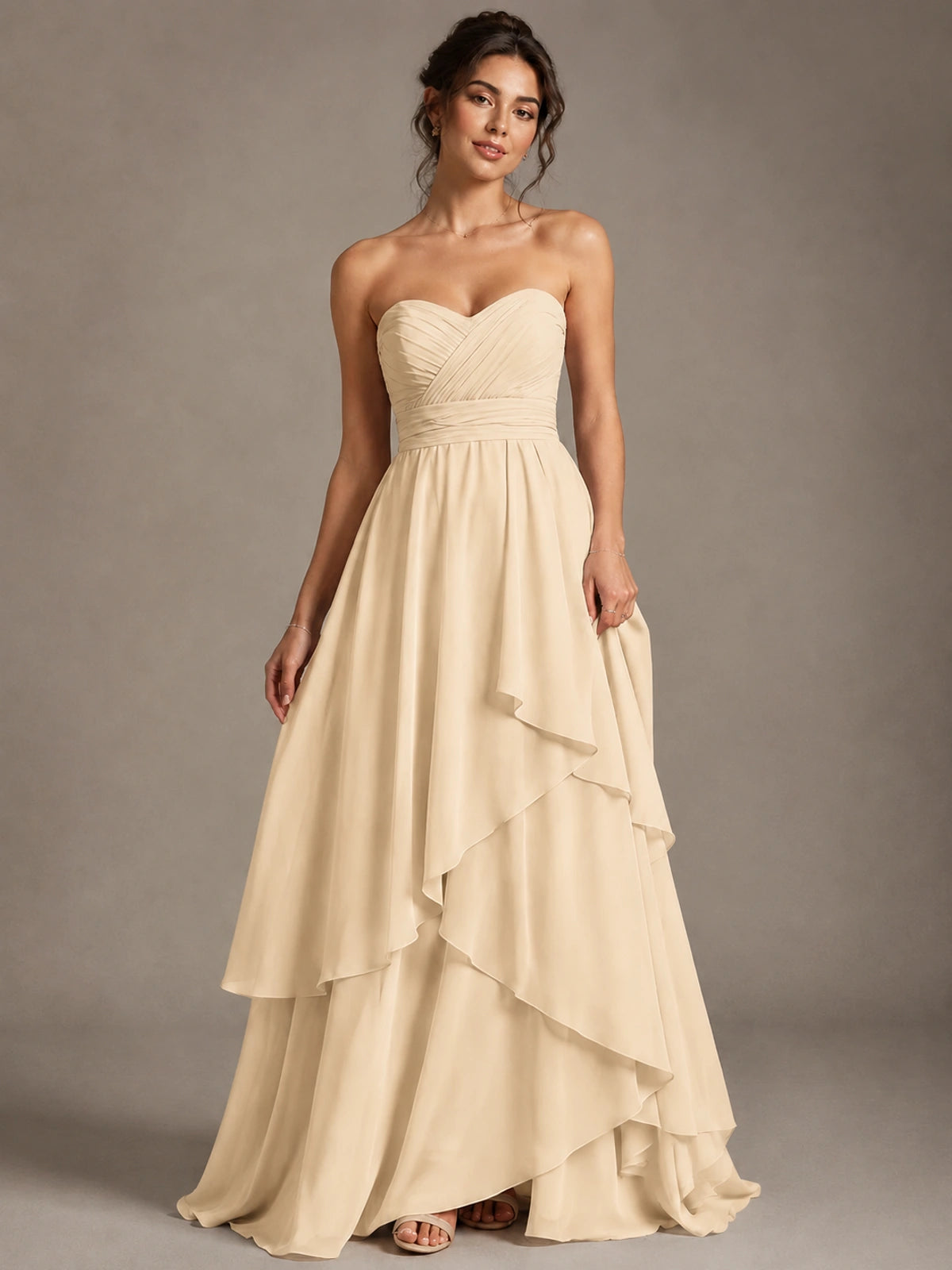 Strapless Ruffle A-Line Maxi Dress