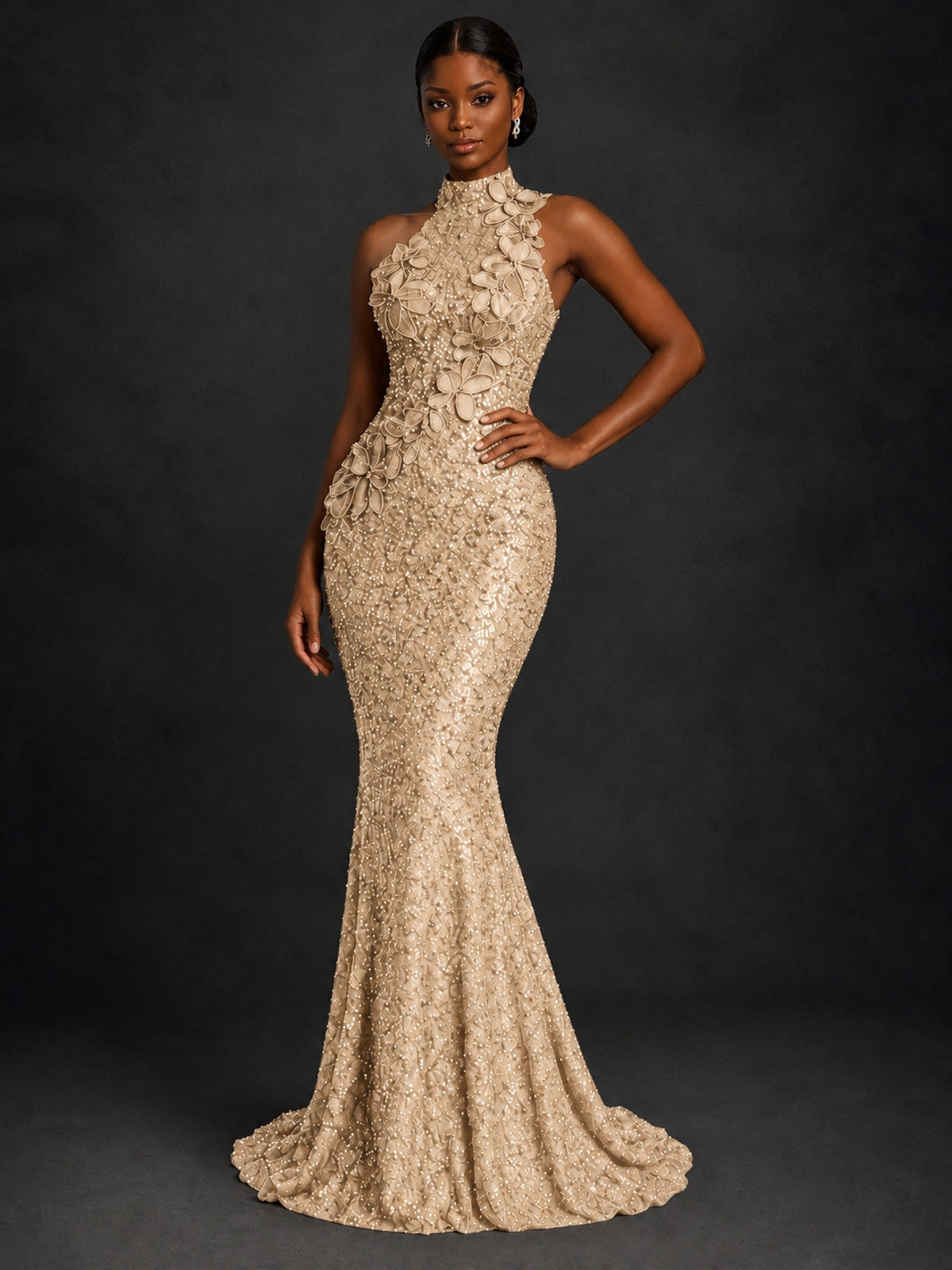 Sparkly Sequin High Neck Mermaid Prom Dress