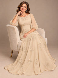 A-Line Mother of the Bride Dress with Sheer Puff Sleeves