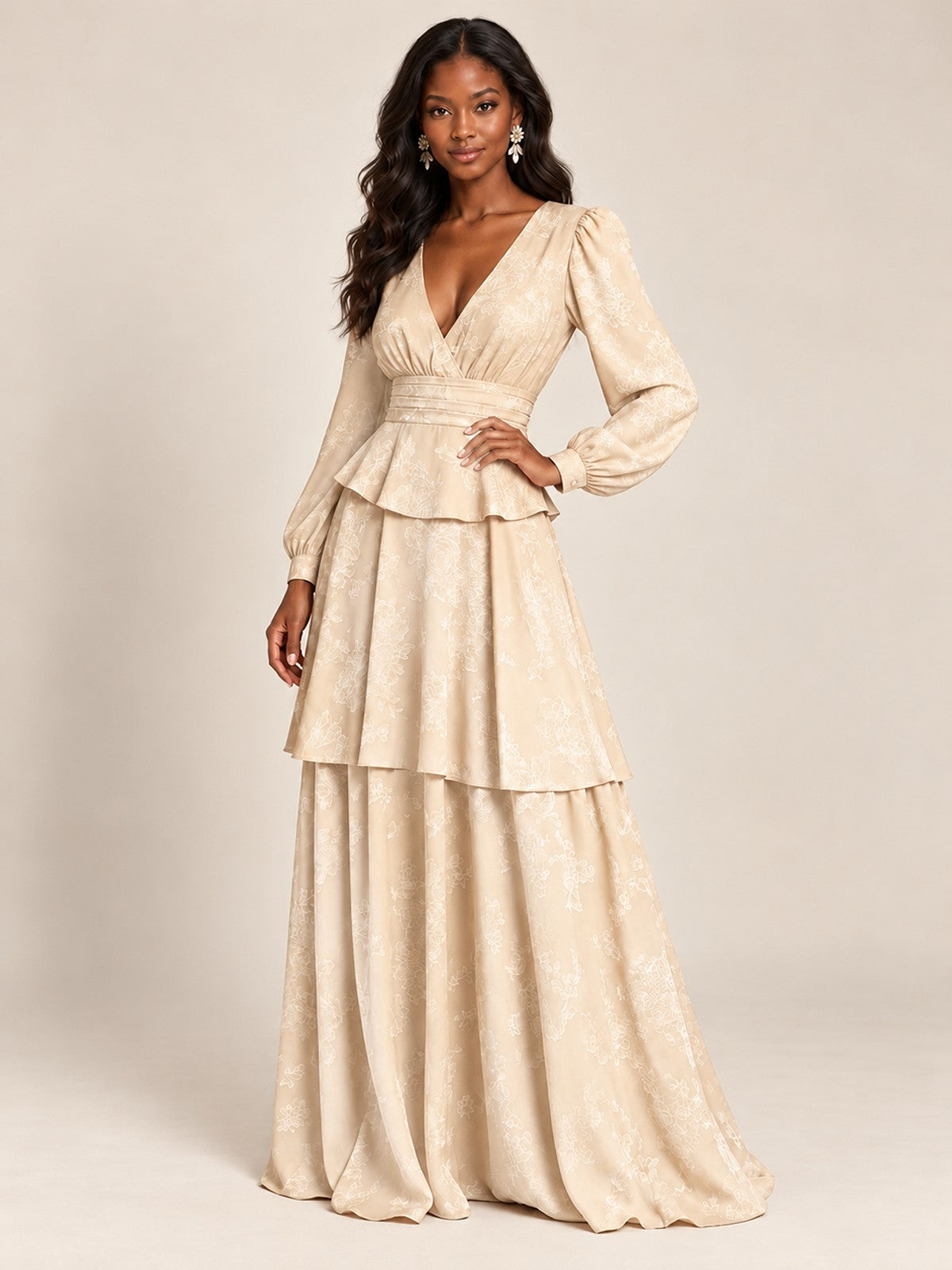 Blush Pink Floral Long Sleeve Maxi Dress