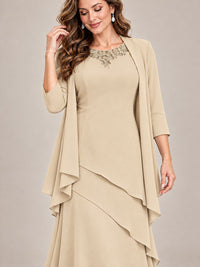 Dusty Blue Two-Piece Chiffon Mother of the Bride Dress with Jacket