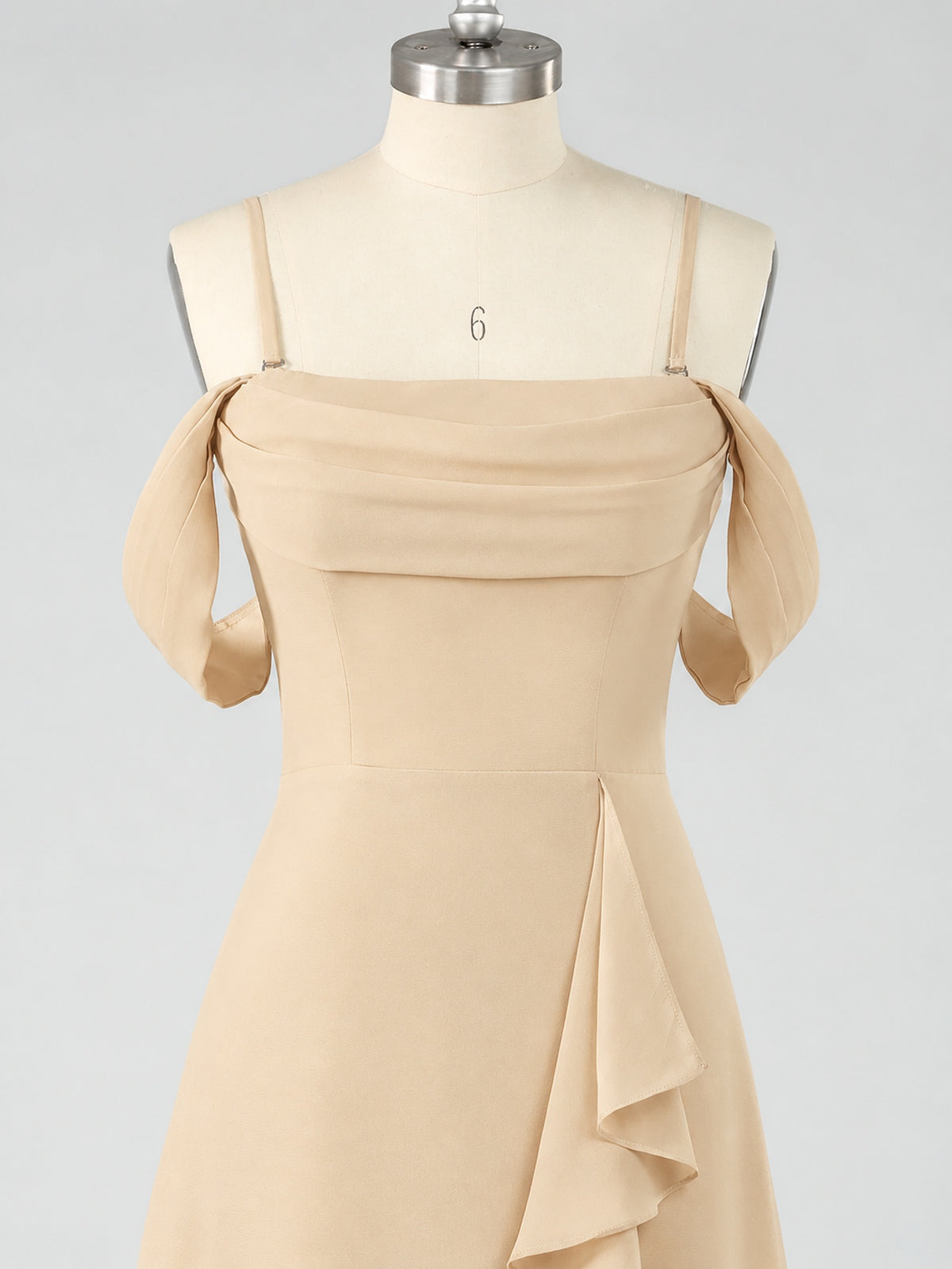 Spaghetti Strap Chiffon Bridesmaid Dress with Ruffles Slit