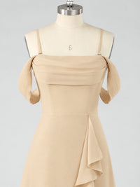 Spaghetti Strap Chiffon Bridesmaid Dress with Ruffles Slit